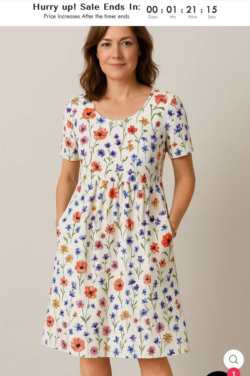 Casual T-Shirt Dress with Round Neck, Pockets, and Stitch Detailing-Style 1-Theone Apparel