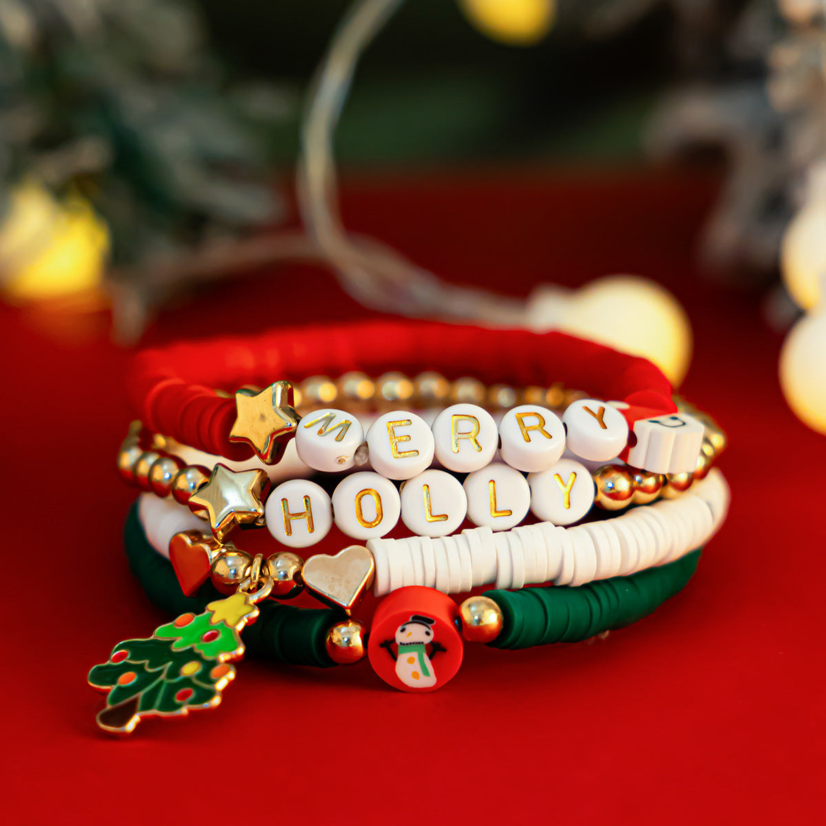Christmas Men's & Women's Polymer Clay Bead Bracelet Set in Assorted Styles-Theone Apparel