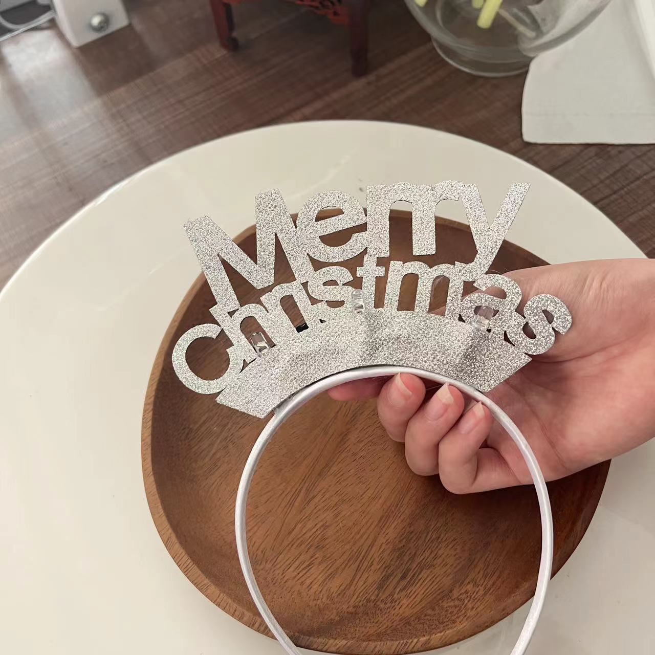 Christmas Tree Headband Hat with LED String Lights-46 Silver Pink With Letters-Theone Apparel