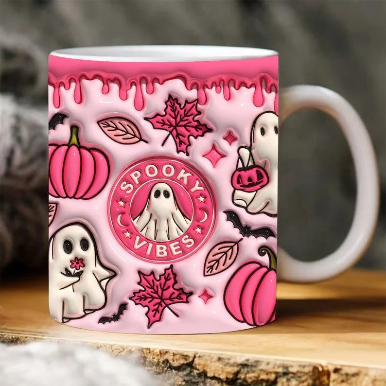 Colorful Halloween Themed Ceramic Coffee Mug in Various Colors-Hot Pink-Theone Apparel