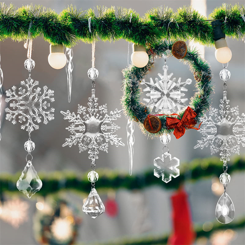 Crystal Clear Transparent Hanging Acrylic Beaded Snowflake Decorations-Theone Apparel