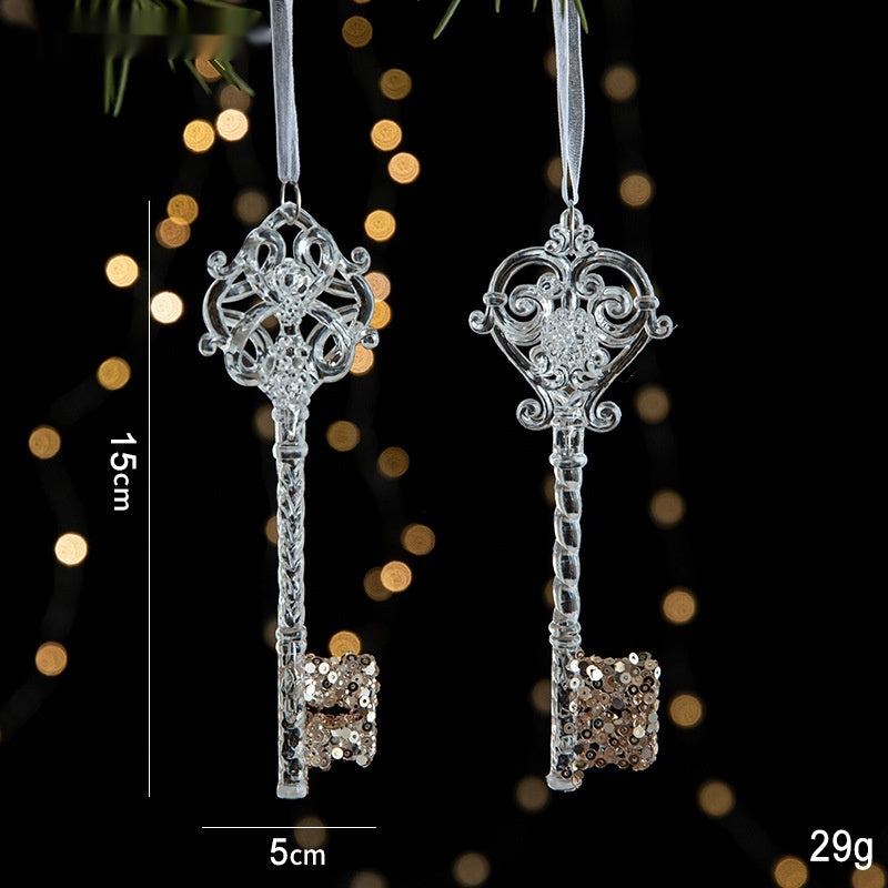 Elegant Sequined Clear Acrylic Hanging Ornament Decorations with Ribbon-2 Keys-Theone Apparel