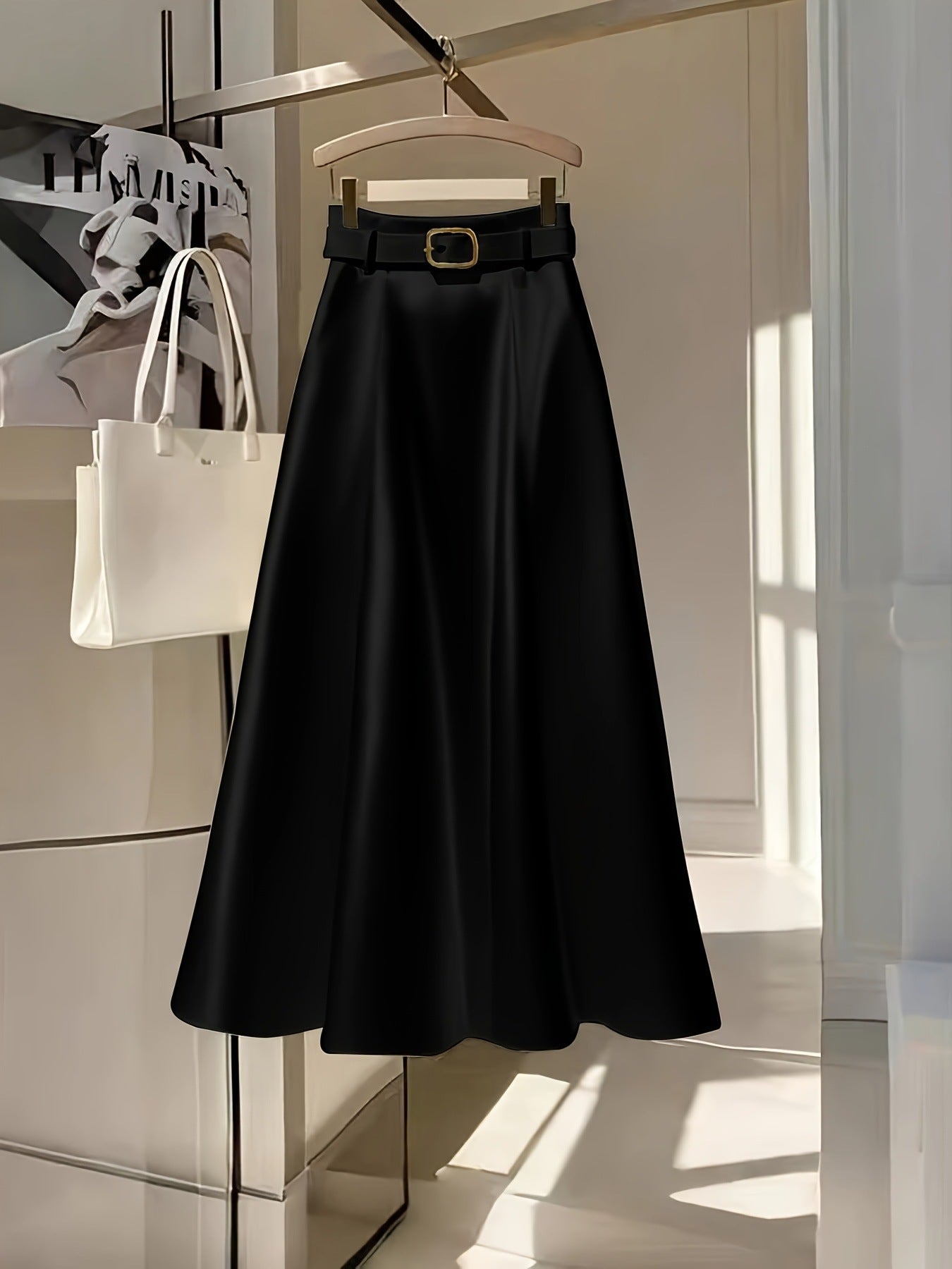 Elegant Solid Color Satin A-Line Skirt For Graceful Outfits-Theone Apparel
