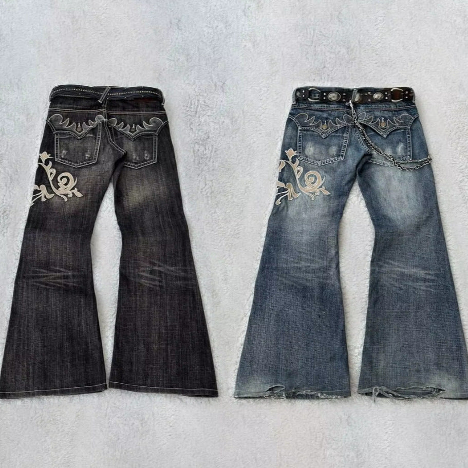 Fashion Embroidered Jeans with Machine-Stitched Elegance-Theone Apparel
