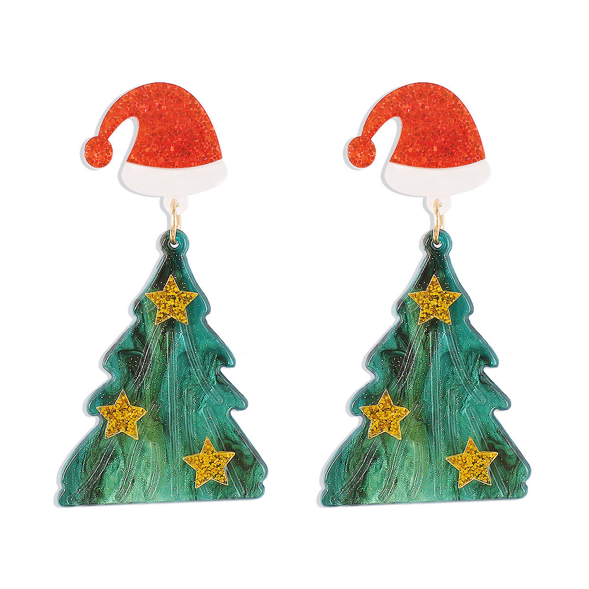 Festive Christmas Tree Dangle Drop Earrings with Santa Hat Stud-Style 3-Theone Apparel