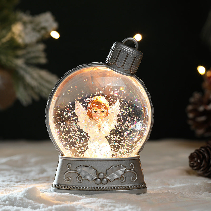 Festive Ornament-Shaped Light-Up Battery-Operated Plastic Snow Globe Christmas Decoration in Assorted Styles-Theone Apparel