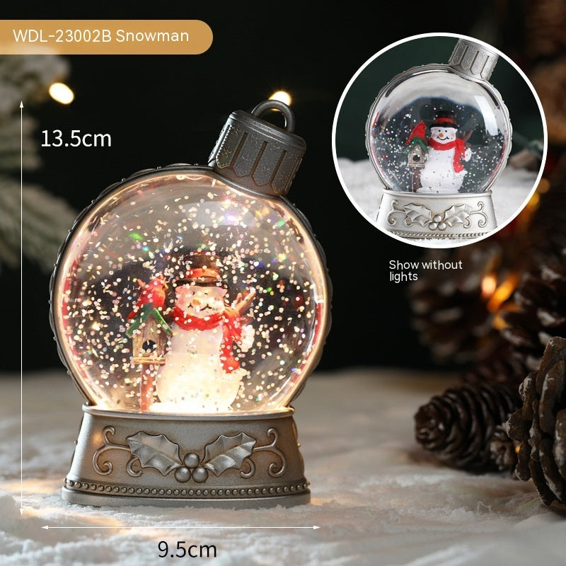 Festive Ornament-Shaped Light-Up Battery-Operated Plastic Snow Globe Christmas Decoration in Assorted Styles-Snowman-Theone Apparel
