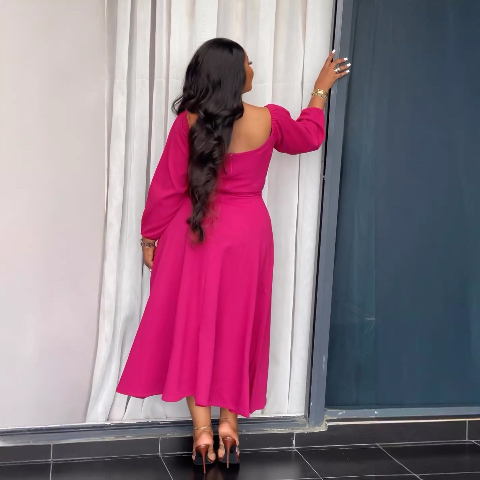 Flattering Cinched Waist A-Line Dress with Timeless Grace-Theone Apparel