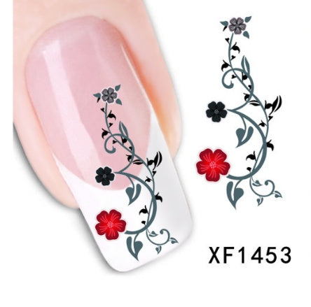 Floral and Botanical Black Nail Stickers for At Home Nails-XF1453-Theone Apparel