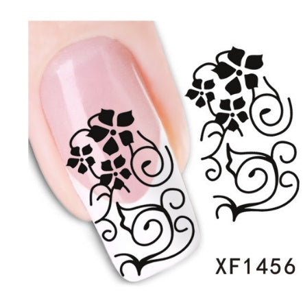 Floral and Botanical Black Nail Stickers for At Home Nails-XF1456-Theone Apparel