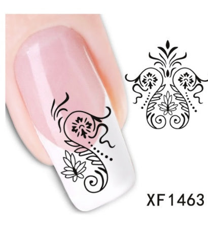 Floral and Botanical Black Nail Stickers for At Home Nails-XF1463-Theone Apparel