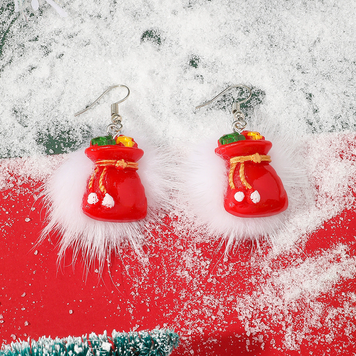 Flufffy Christmas Themed Puffball Earrings in Various Patterns-Style 3-Theone Apparel