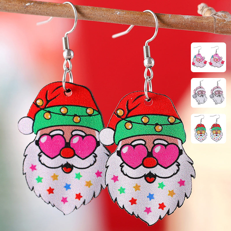 Funky Fun Wooden Cool Santa With Sunglasses Dangle Earrings in Assorted Styles-Theone Apparel