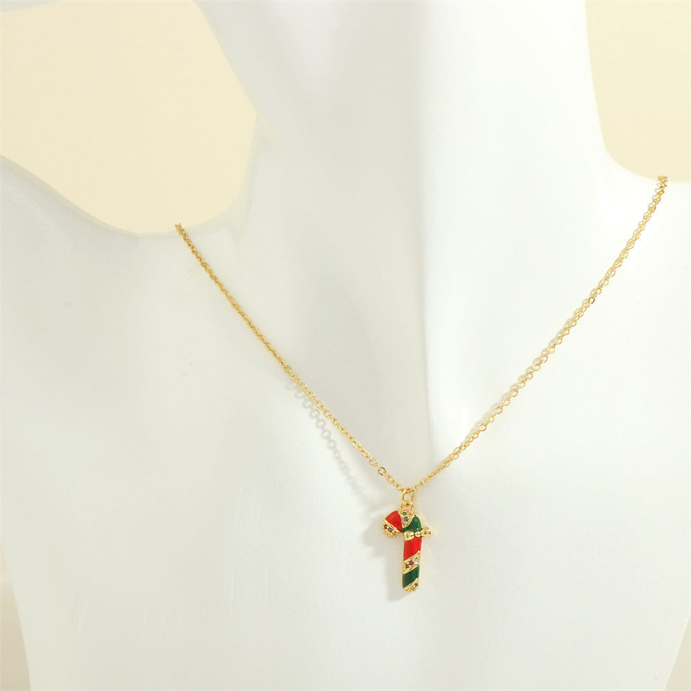 Gold-Tone Christmas Enamel & Rhinestone Chain Pendant Necklace in Assorted Styles-Style 5-Theone Apparel