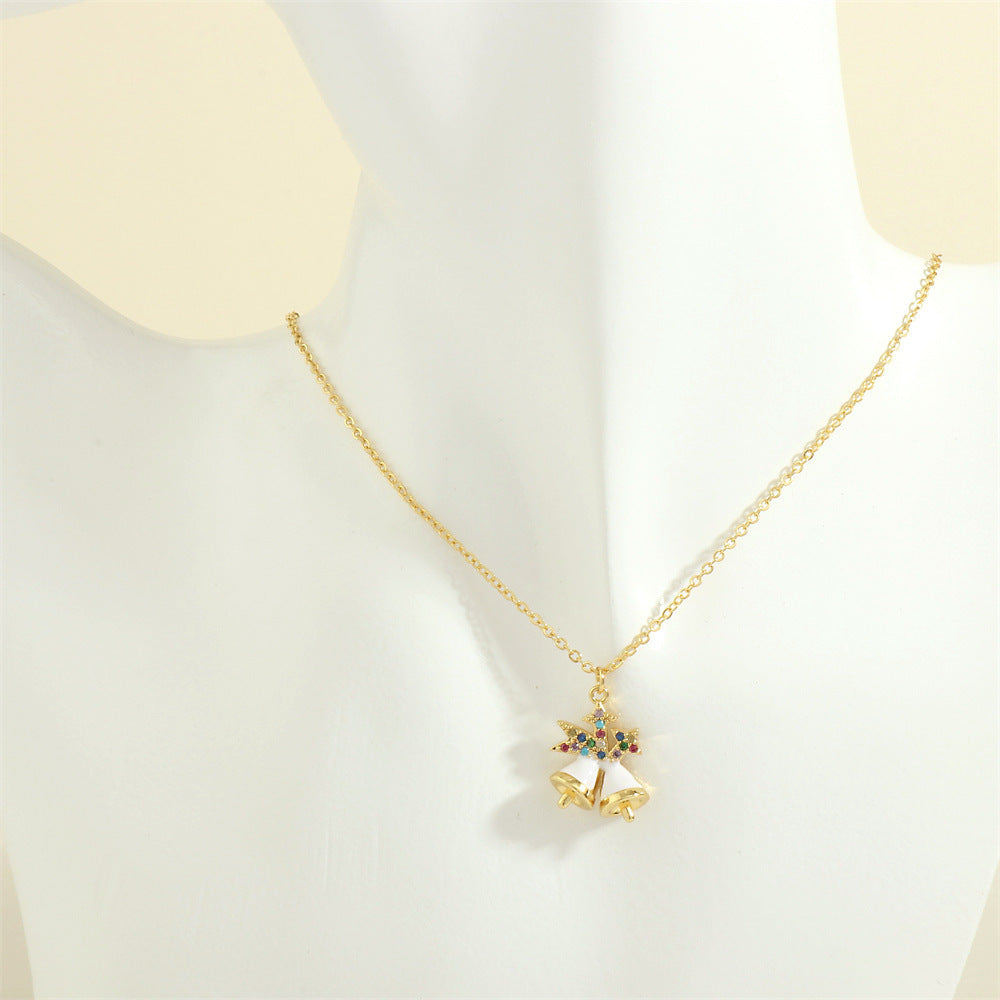 Gold-Tone Christmas Enamel & Rhinestone Chain Pendant Necklace in Assorted Styles-Style 7-Theone Apparel