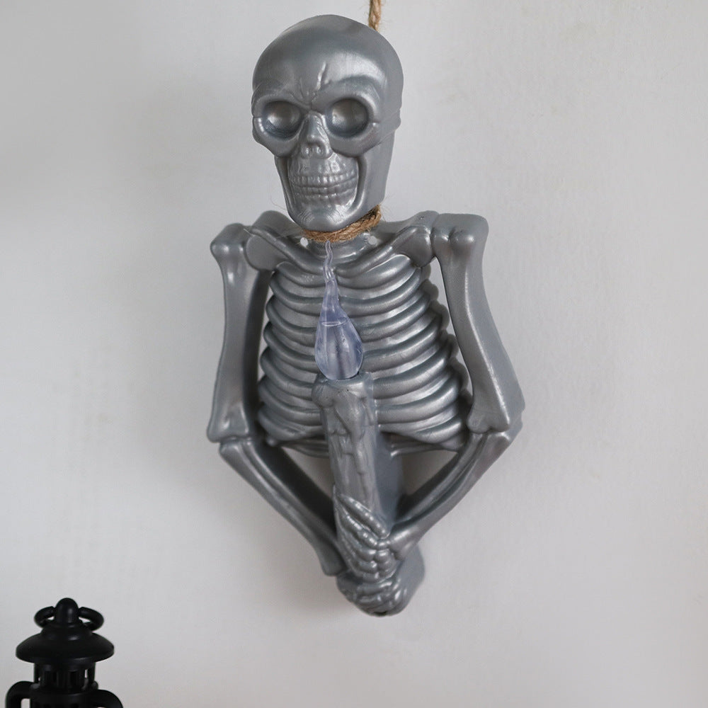 Gold or Silver Skeleton Wall Sconce with Spooky Red Light-Silver-Theone Apparel