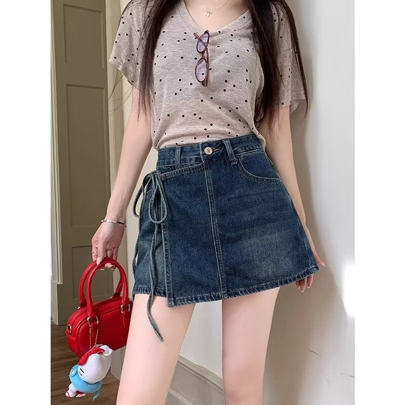 High Waist Denim Skirt Shorts For Playful Summer Outfits-Theone Apparel