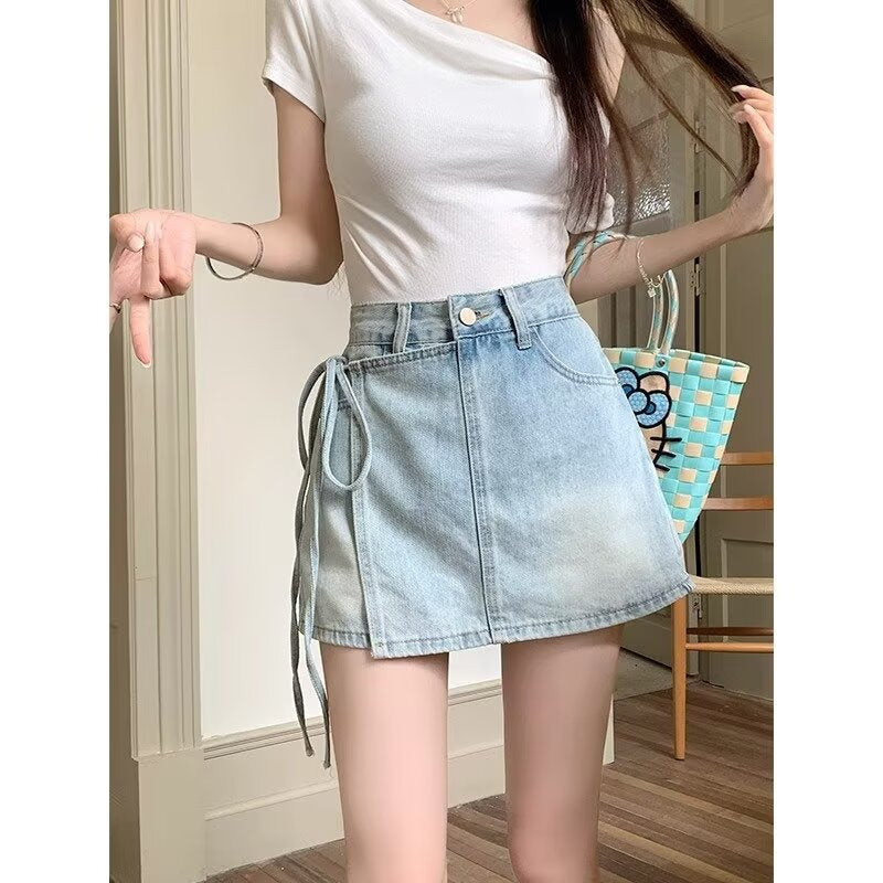 High Waist Denim Skirt Shorts For Playful Summer Outfits-Theone Apparel