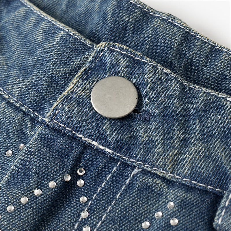 High-Waist Fashion Jeans with Diamond Patterned Accents-Theone Apparel