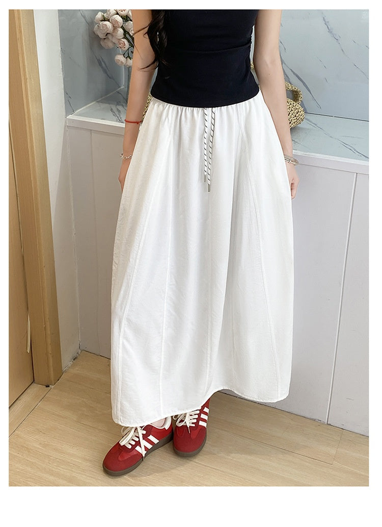 High Waist Ice Silk A-Line Skirt For Plus Size Workwear-White-Theone Apparel