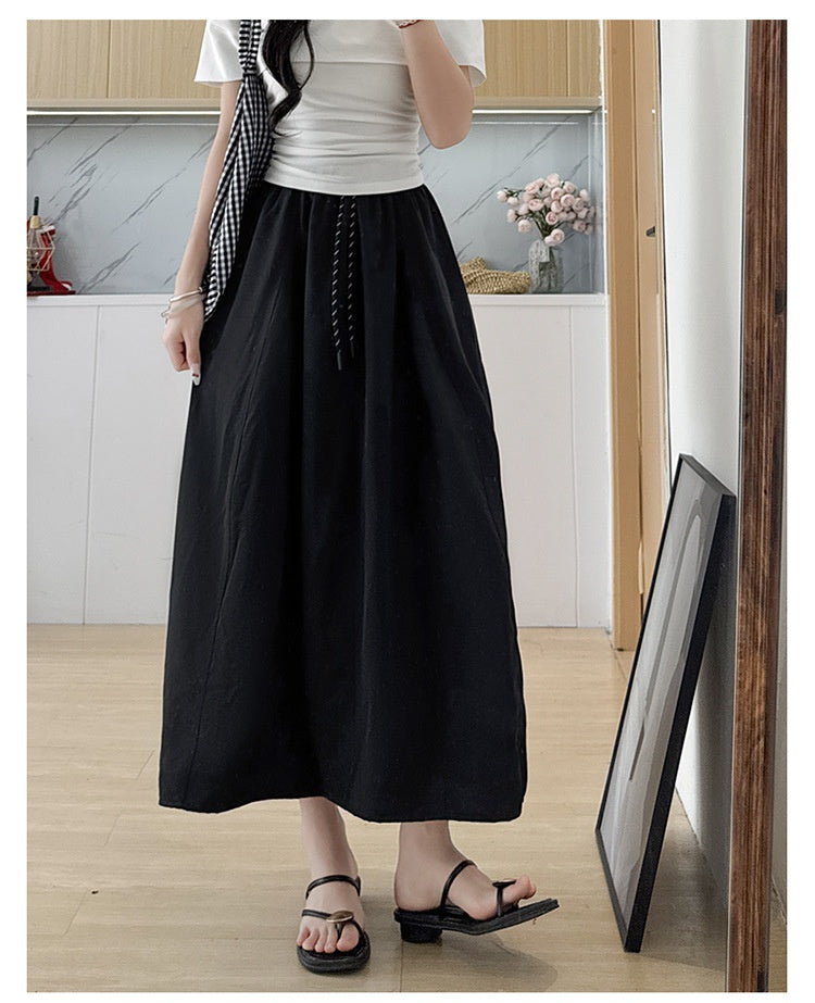 High Waist Ice Silk A-Line Skirt For Plus Size Workwear-Black-Theone Apparel