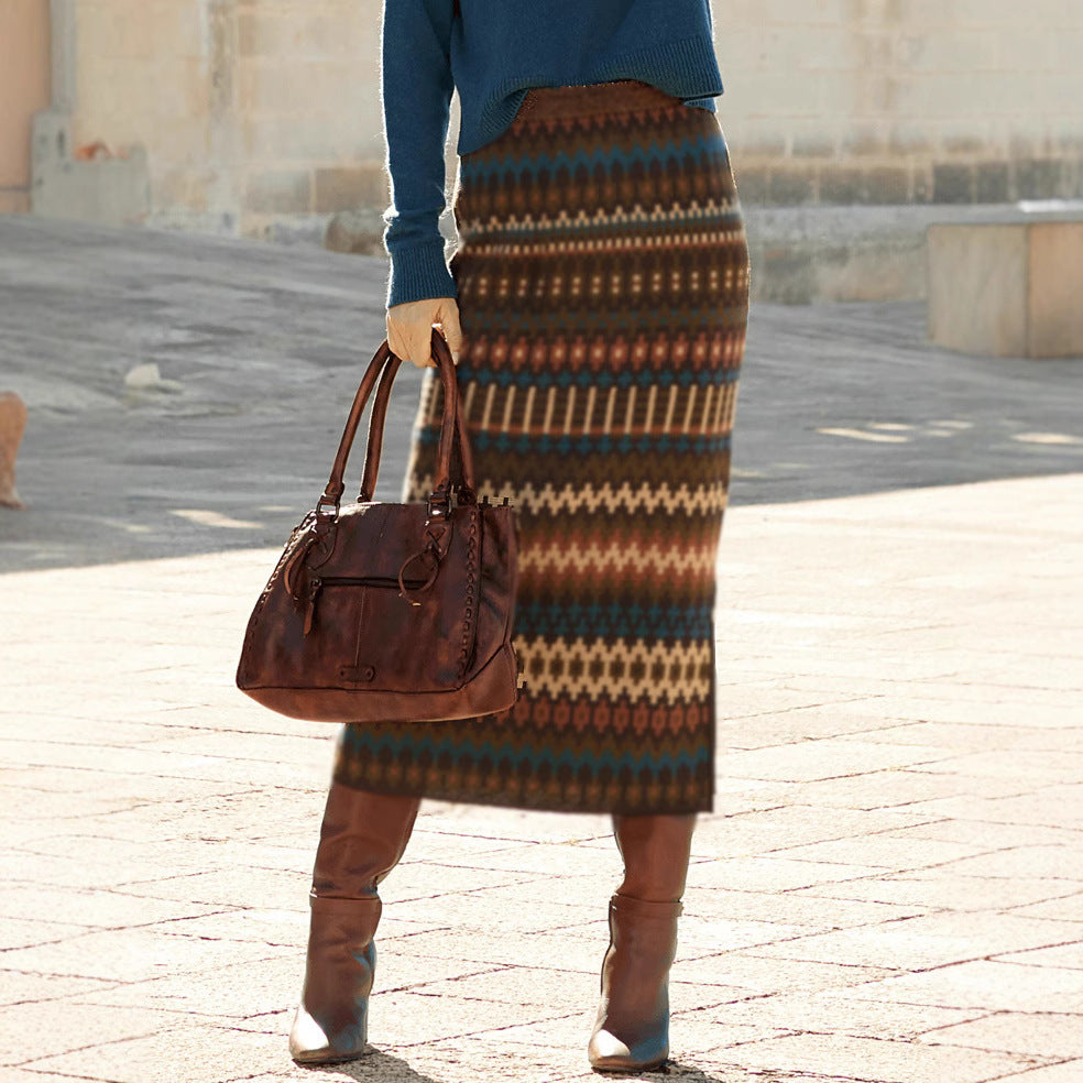 High Waist Printed Slit Skirt For Confident Modern Style-Theone Apparel