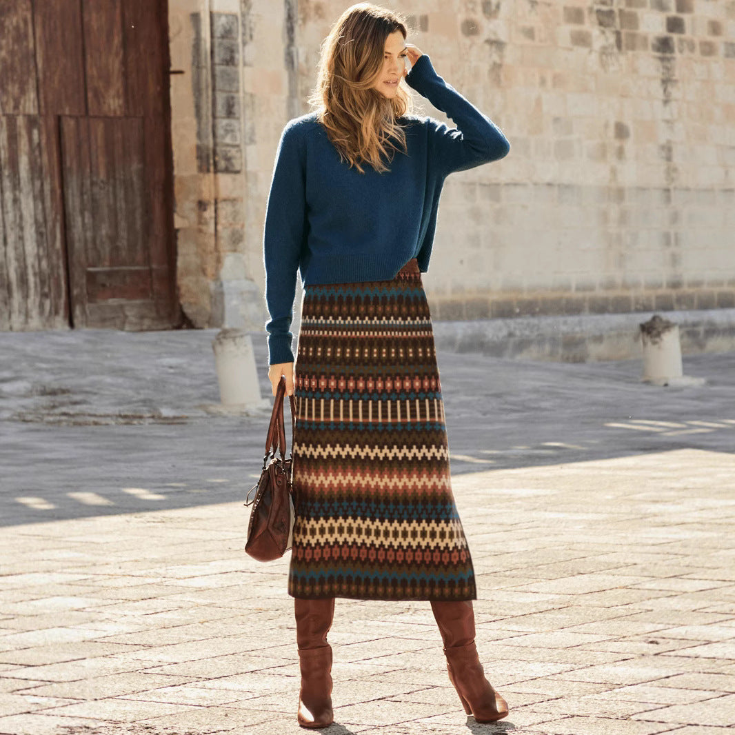 High Waist Printed Slit Skirt For Confident Modern Style-Theone Apparel