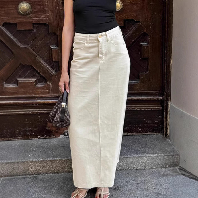 High Waist Slit Denim Skirt For Confident Workwear Style-Theone Apparel