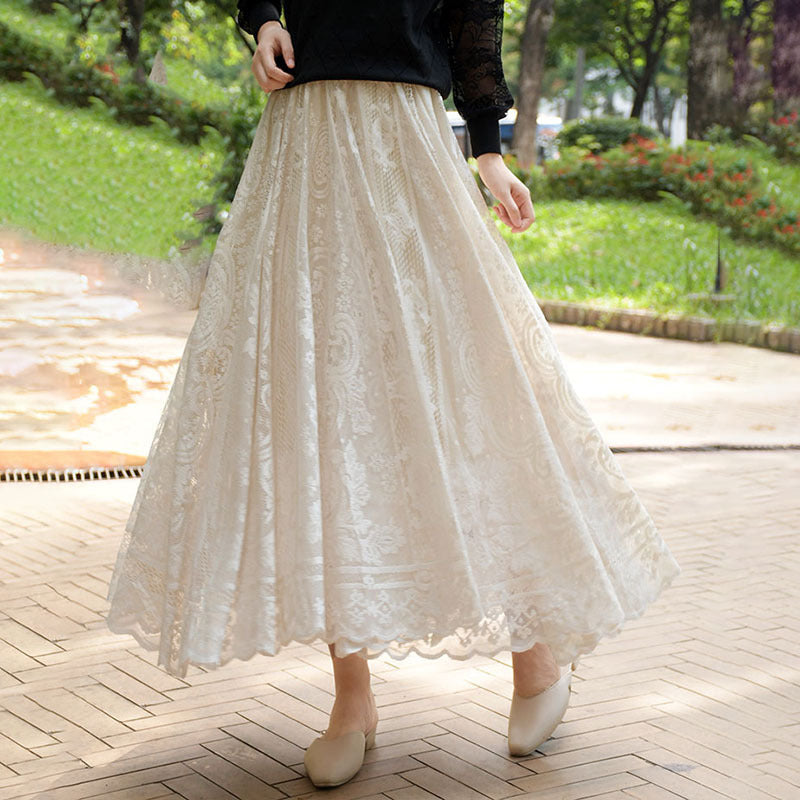 Korean Style High Waist Crocheted Lace Skirt For Delicate Beauty-Theone Apparel