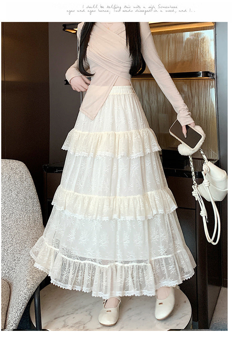 Lace Cake Dress With Net Falbala Bubble Skirt-Theone Apparel