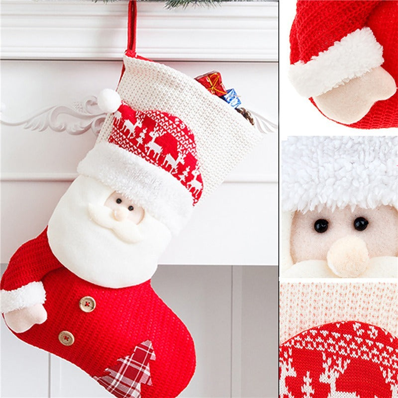 Large Red and White Snowman and Santa Claus 3D Christmas Stocking-Theone Apparel