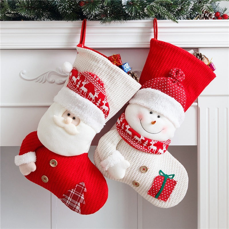 Large Red and White Snowman and Santa Claus 3D Christmas Stocking-Theone Apparel