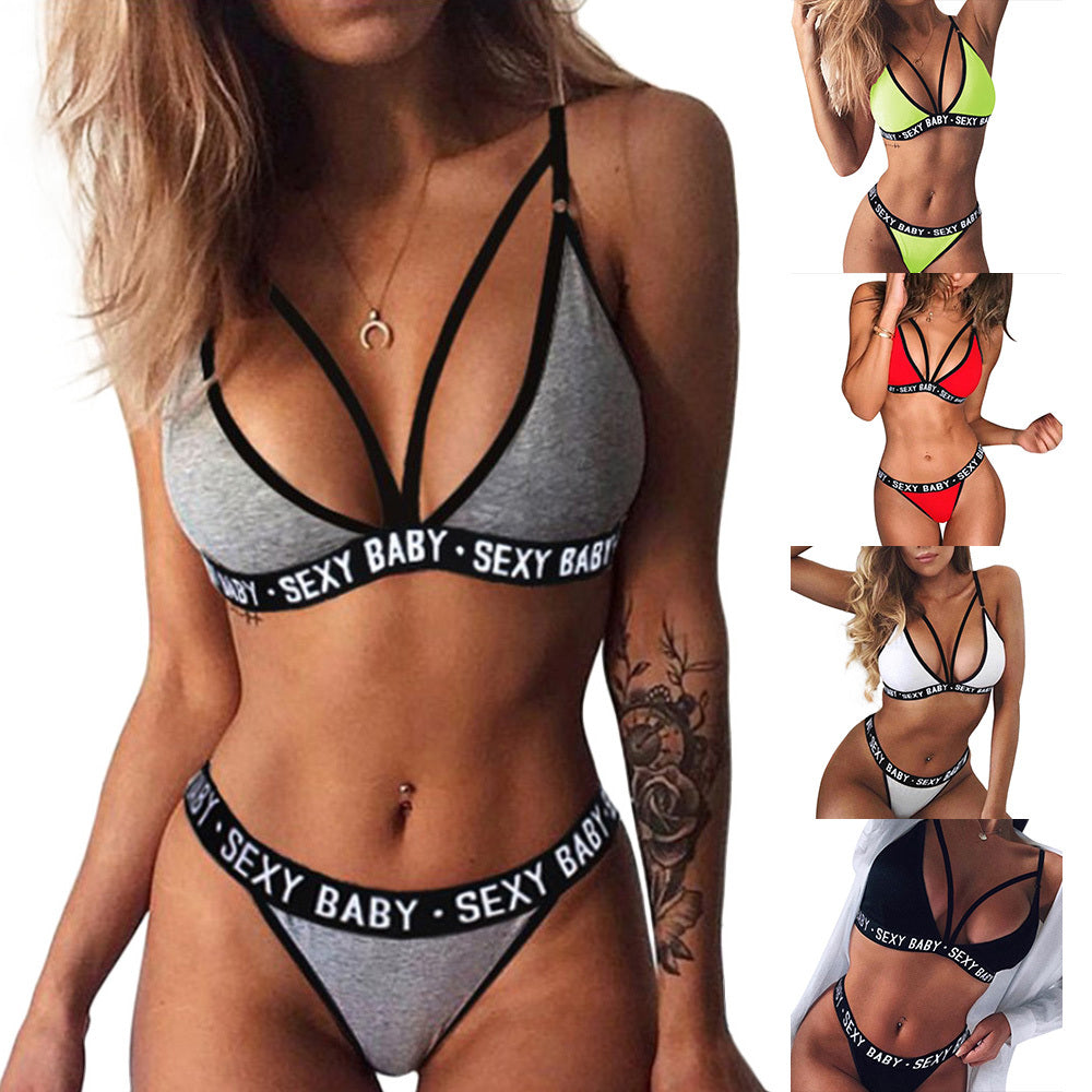 Letter Print Sexy Bikini for Bold Summer Statements-Theone Apparel