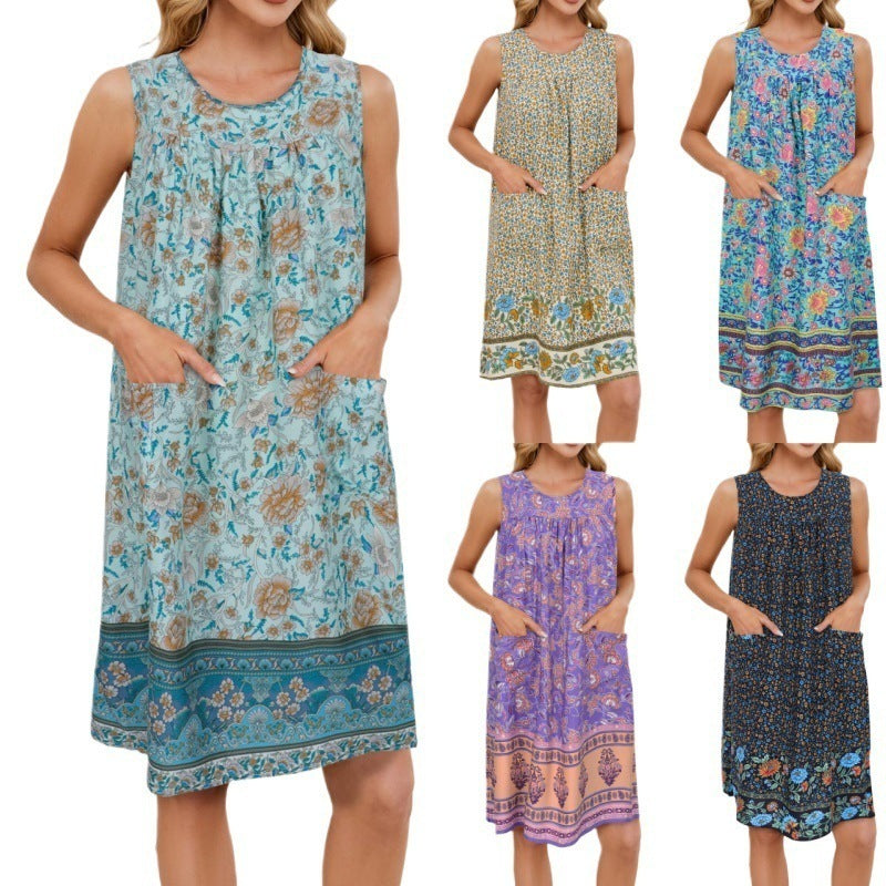 Light Green Floral Dress with Pockets and Chic Vibe-Theone Apparel