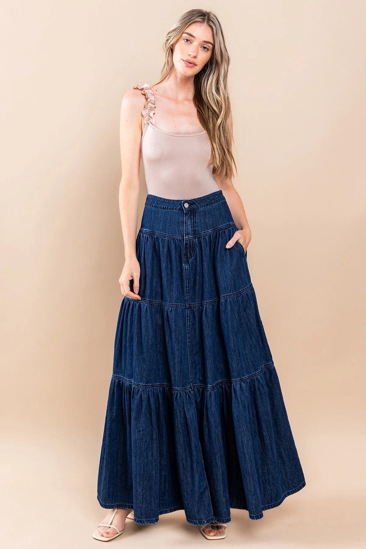 Low Waist Distressed Denim Skirt For Laid Back Vacations-Theone Apparel