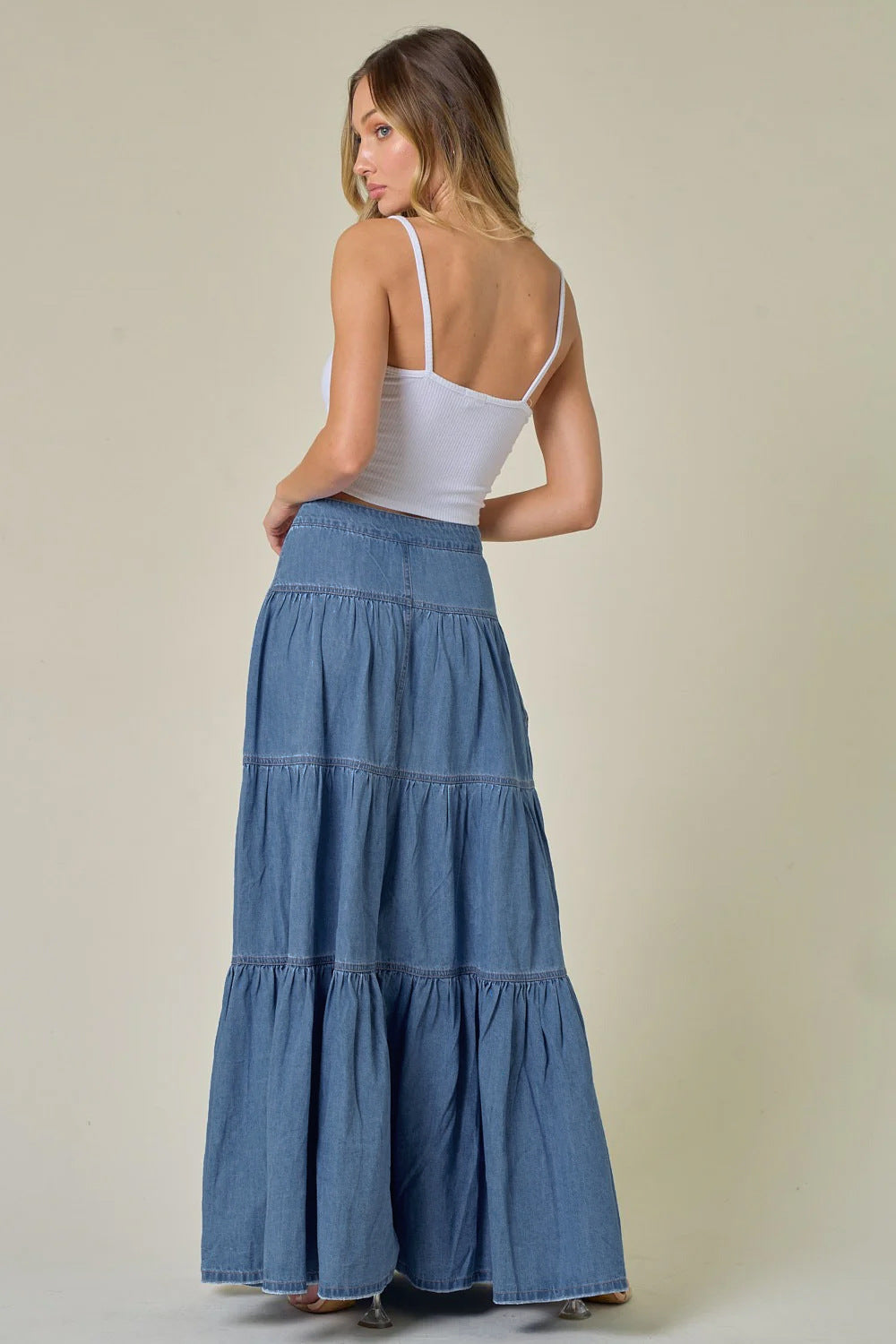Low Waist Distressed Denim Skirt For Laid Back Vacations-Theone Apparel