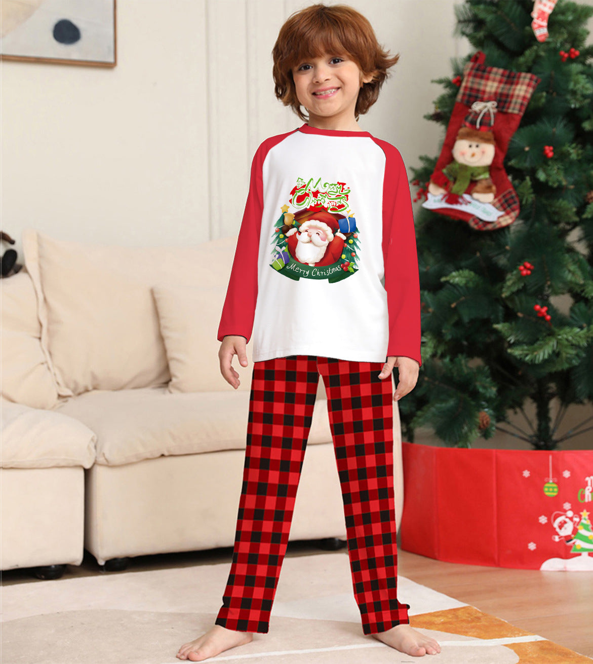 Matching Family Red and White Reindeer Christmas Pajama Set-Theone Apparel