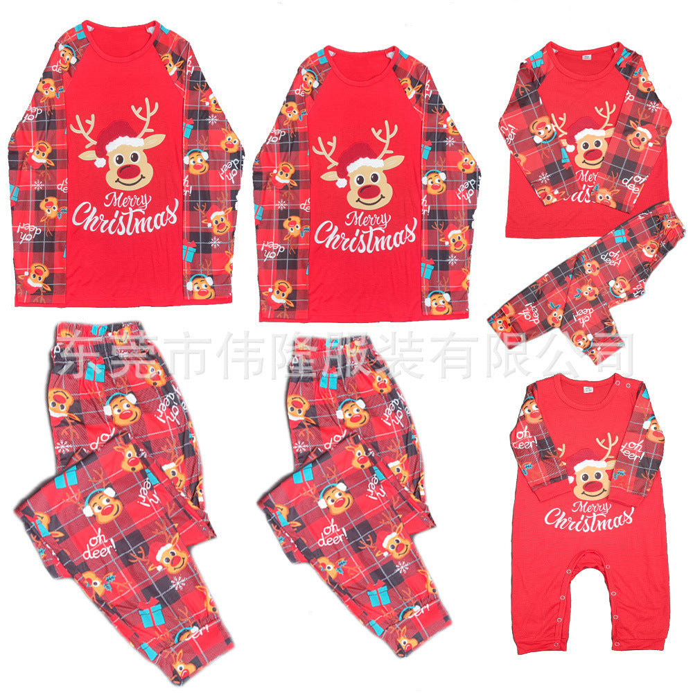 Merry Christmas Reindeer Red Plaid Matching Family Pajama Set-Red-Theone Apparel
