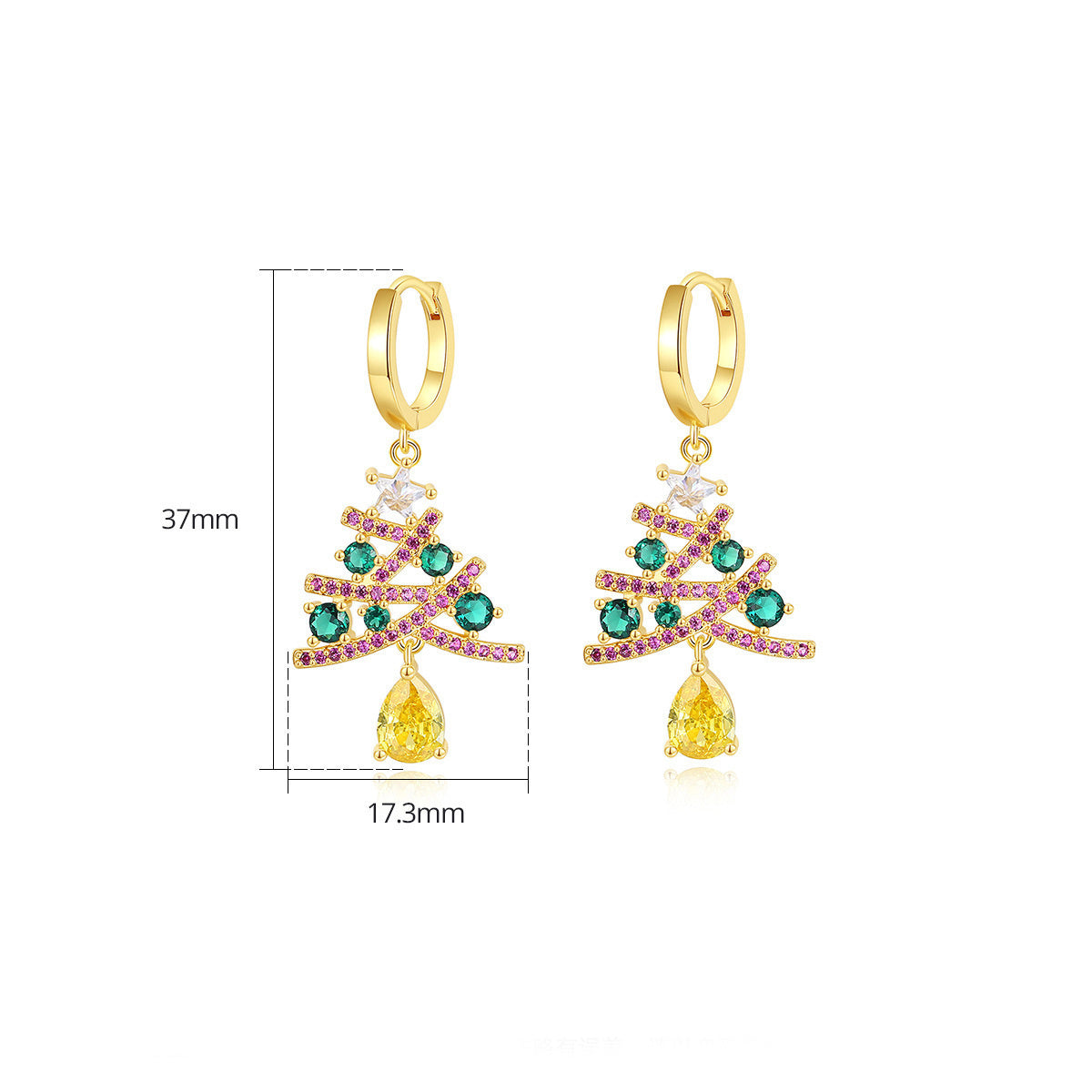 Modern Christmas Tree Dangle Drop Earrings with Multiple Colored Jewels-Theone Apparel