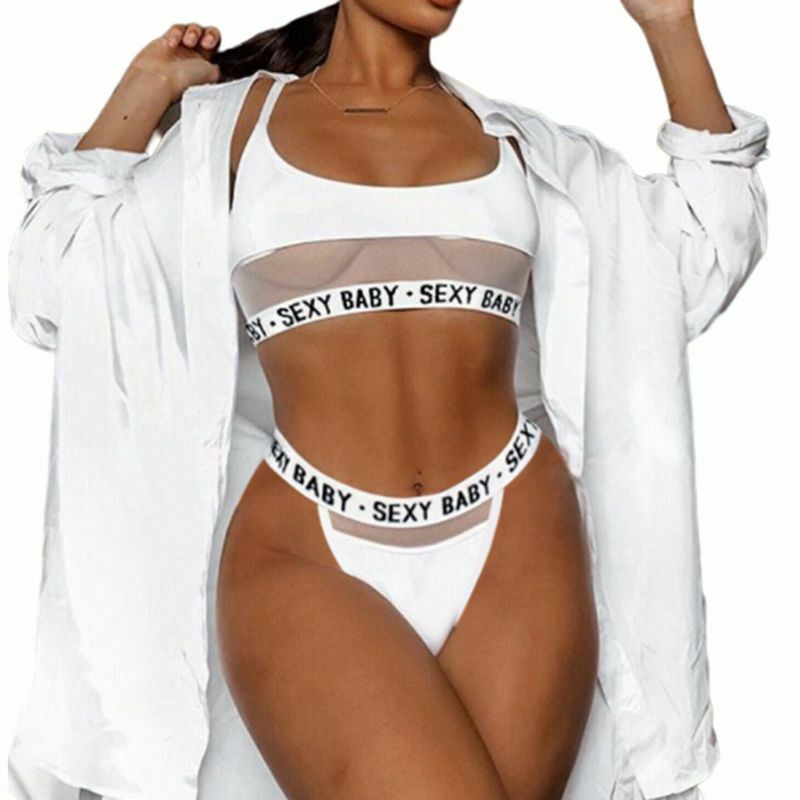 Openwork Letter Split Bikini for Bold Fashion Statement-White-Theone Apparel