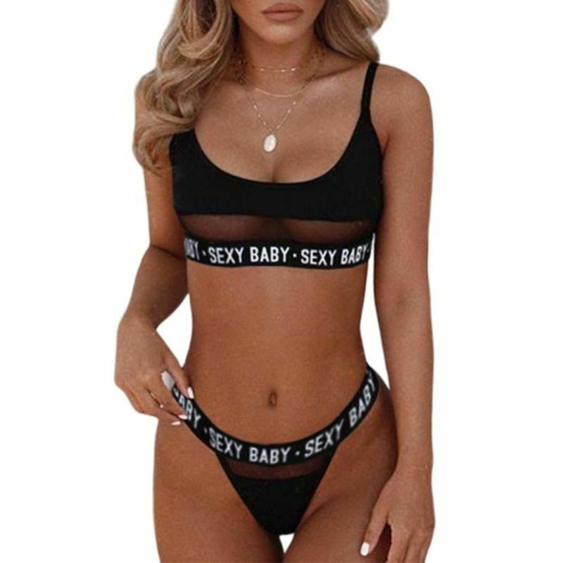 Openwork Letter Split Bikini for Bold Fashion Statement-Black-Theone Apparel