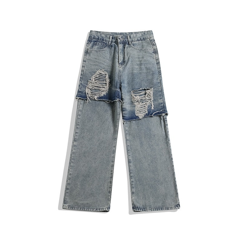 Plus-Size Mud-Dyed Ripped Jeans with Casual Rugged Energy-Theone Apparel