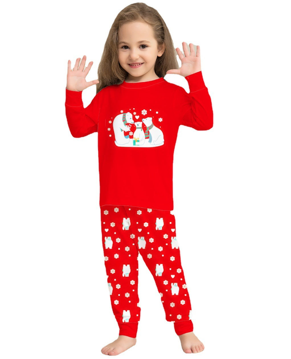 Red and White Polar Bear Matching Family Pajamas for Christmas Morning-Theone Apparel