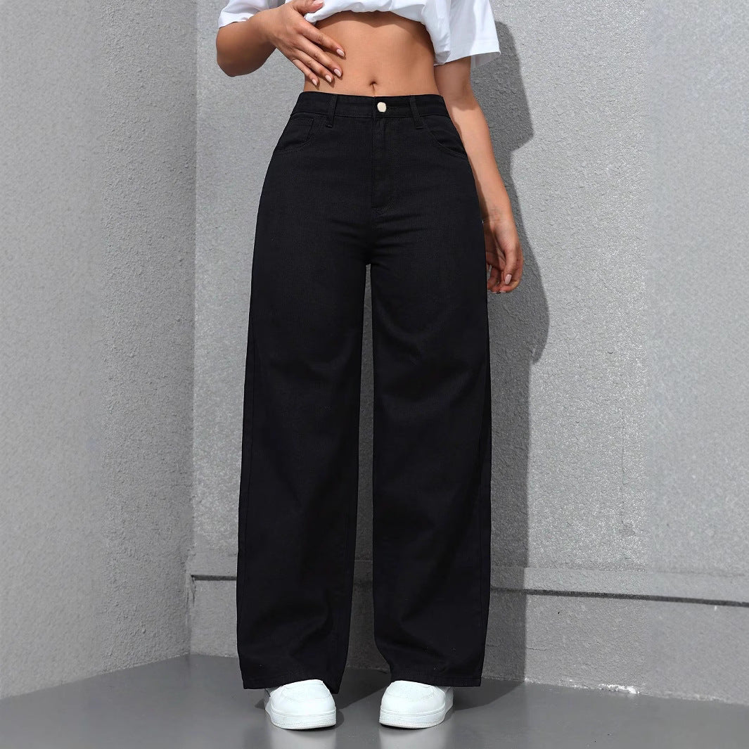 Relaxed Fit Loose Straight Wide-Leg Denim Pants for Comfort-Black-Theone Apparel