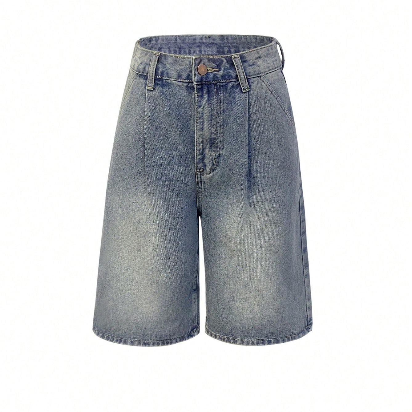 Retro Pleated Wide-Leg Denim Shorts with Loose Fit Charm-Theone Apparel