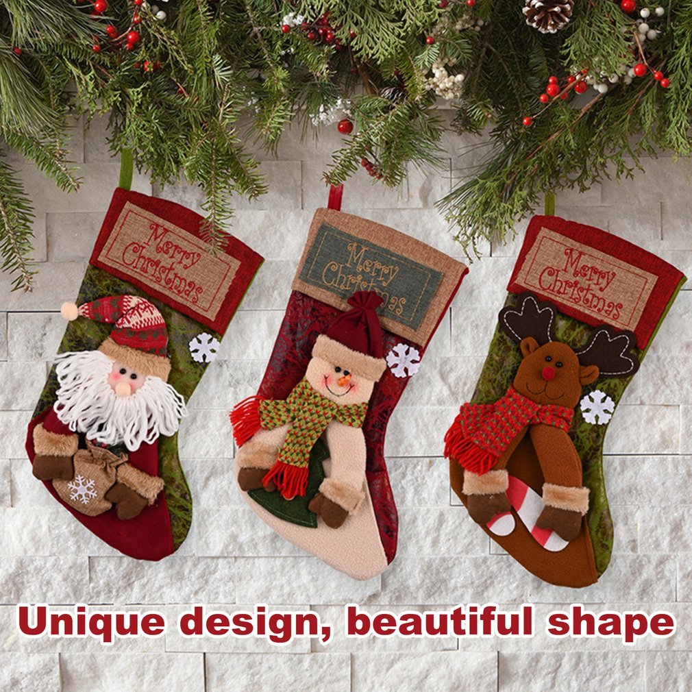 Rustic Classic Merry Christmas Snowman, Santa and Reindeer Stockings-Theone Apparel