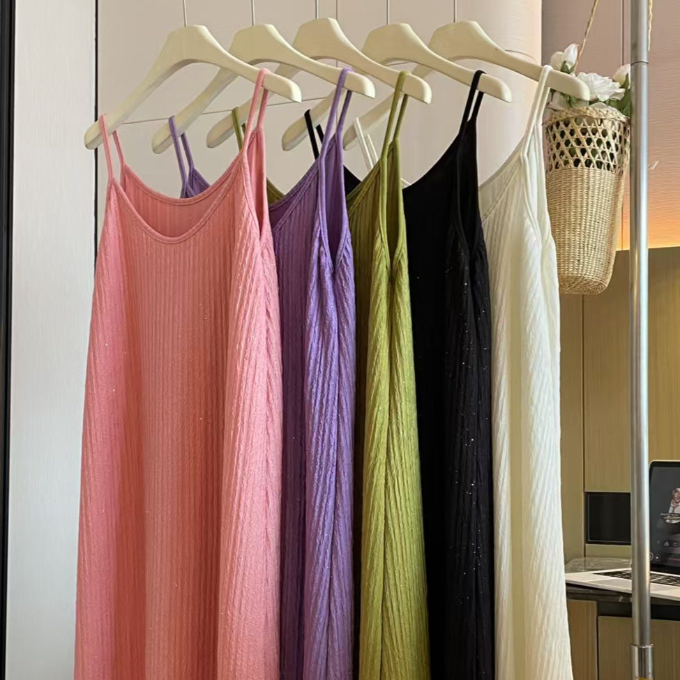 Sequin Pleated Cami Dress with Elegant Temperament Silhouette-Theone Apparel