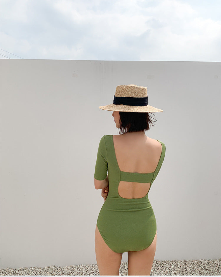 Sleek Solid One-Piece Swimsuit for Minimalist Beach Glam-Theone Apparel