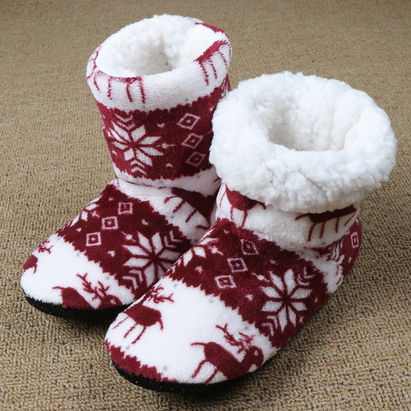 Soft Ankle Height House Slipper Booties in Various Patterns and Colors-Dark red-Theone Apparel