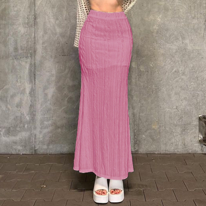 Solid Color Fishtail Skirt For Elegant Hourglass Shape-Pink-Theone Apparel